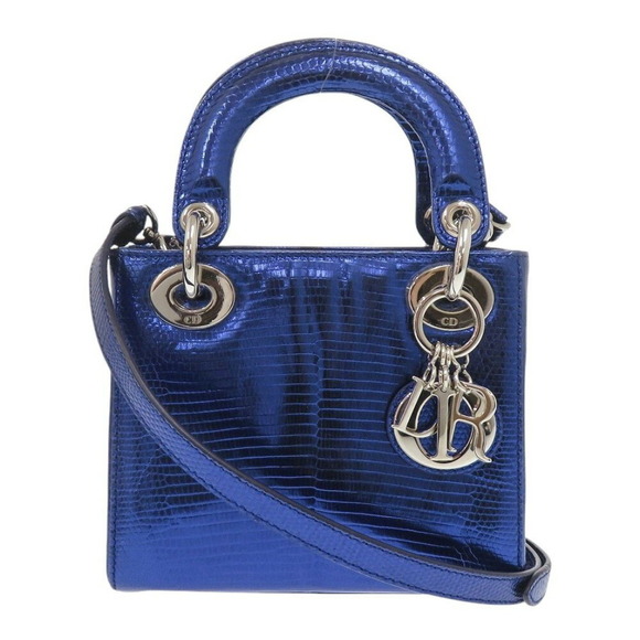 Dior Lady Lizard Metallic Blue Handbag - Picture 1 of 9